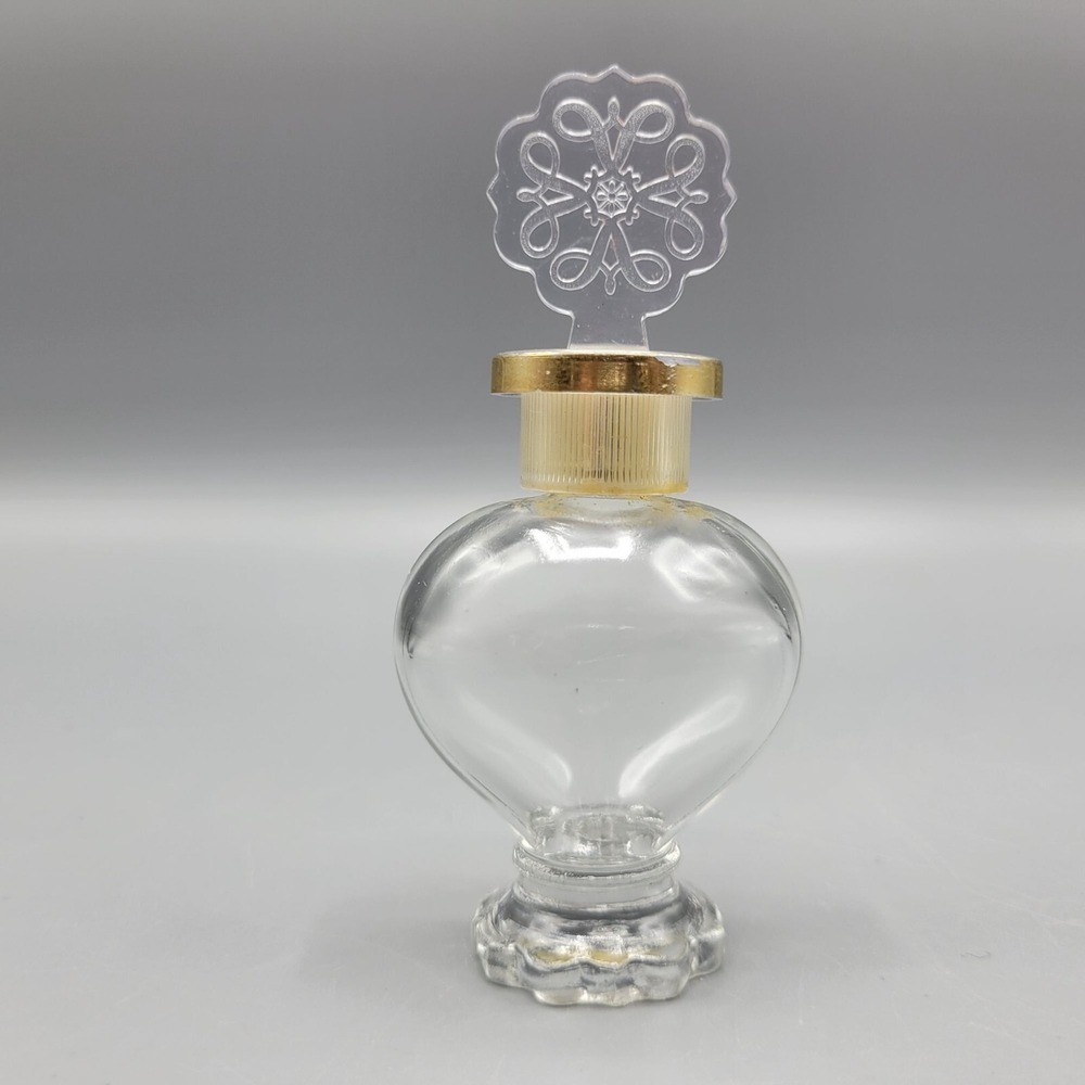 Vintage Heart Shaped EMPTY Glass Perfume Bottle With Plastic Stopper 4" Tall